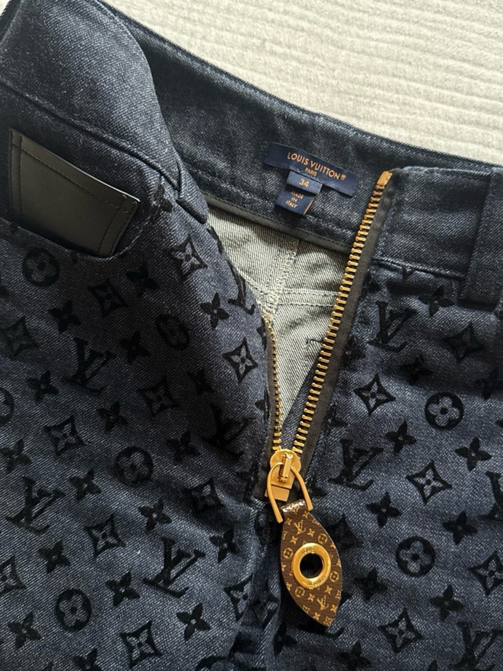 Louis Vuitton Dark Navy Monogram Denim Skirt with Gold Hardware